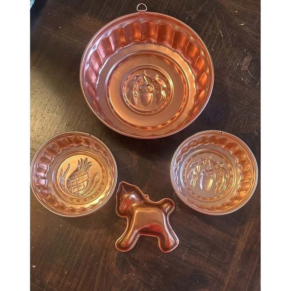 Copper‎ Tone Molds Wall Decor Set Of 4 Kitchen Acorn Pineapple Horse